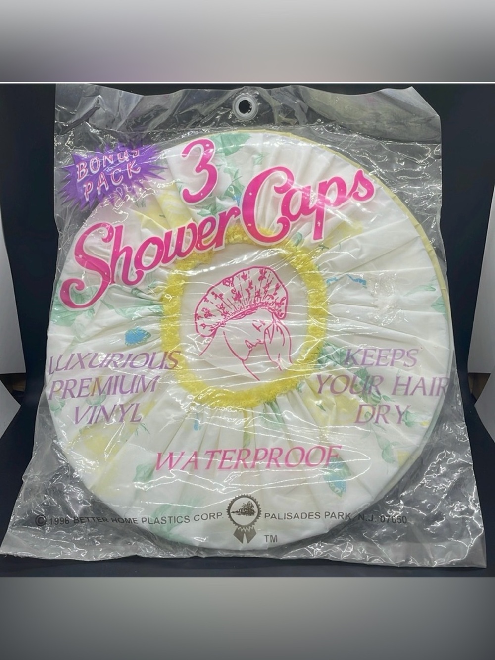 Vintage 90s Shower Caps Waterproof Premium Vinyl Better Home Plastics Pack of 3